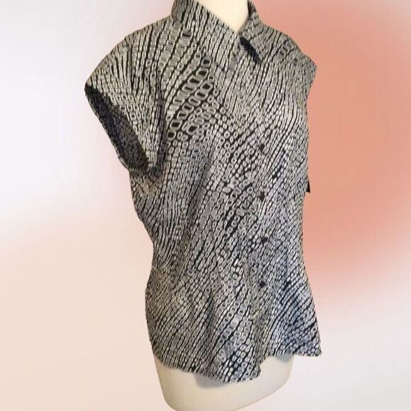 RAFAELLA Black White Button Front Blouse L NWOT - Picture 5 of 12